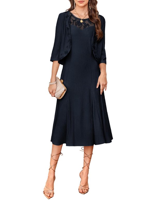 2025 Mother of The Bride Dress with Jacket Women Stretchy Lace 2 Piece Wedding Guest Dresses