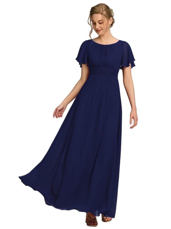 61PG-lyN8tL.jpg Women's Classic Round Neck Short Sleeves Chiffon Floor Length Bridesmaid Dress 01840-PH