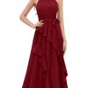 Women's 2024 Summer Sleeveless Halter Neck Ruffle Hem Split Flowy Swing Long Midi Dress with Belt
