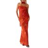 Women Strapless Floral Dress with Sarf Mesh Tube Maxi Dress Summer Cocktail Wedding Guest