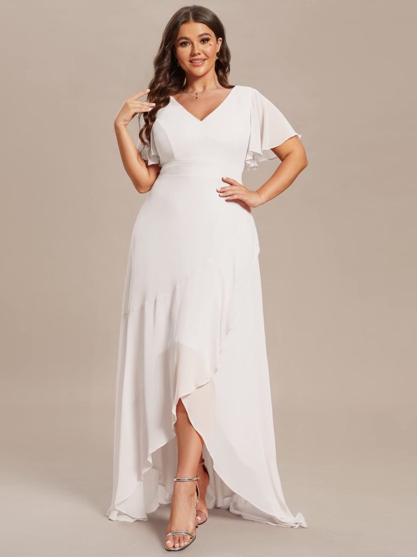 Women's V Neck Short Sleeves A-Line Plus Size Wedding Guest Mother of The Bride Dresses for Wedding 01749-DA