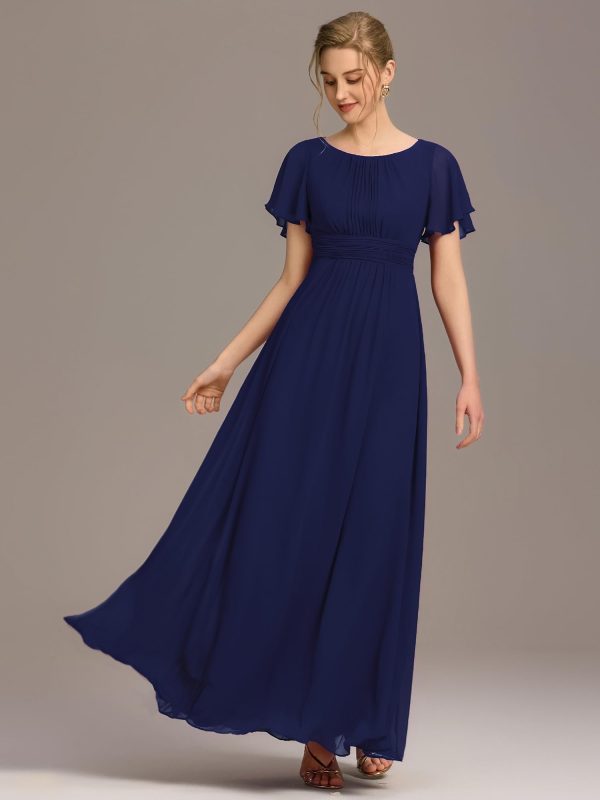 61RqDc9NfPL.jpg Women's Classic Round Neck Short Sleeves Chiffon Floor Length Bridesmaid Dress 01840-PH