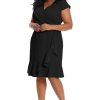Women's Dresses Feminine Ageless Surplice V-Neck Faux Wrap Ruffle Dress Office Event Shower Guest of