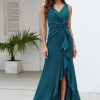 Formal Evening Dresses for Women Elegant Evening Party Prom Dress Long Sexy V Neck Sleeveless Split Wrap