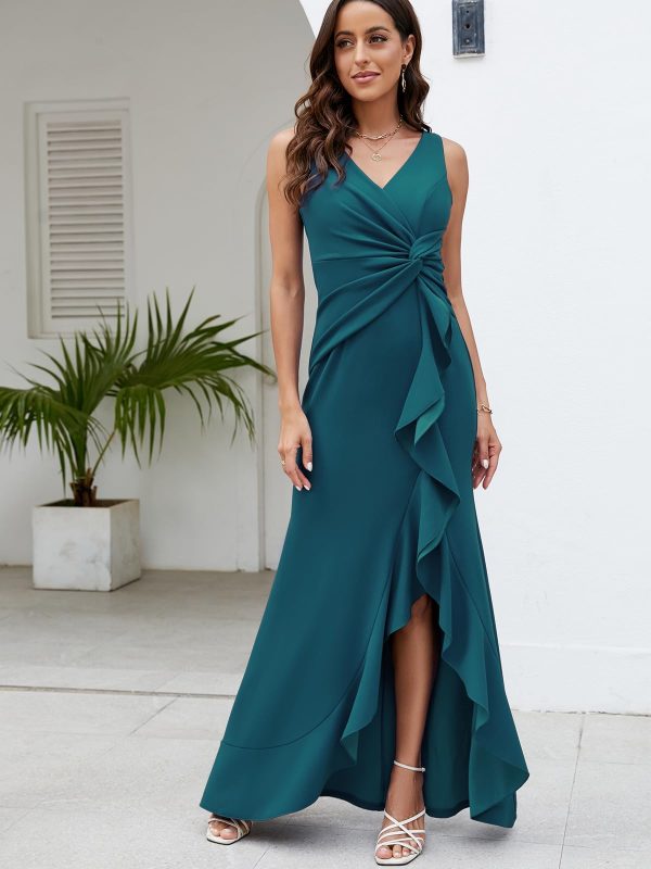 Formal Evening Dresses for Women Elegant Evening Party Prom Dress Long Sexy V Neck Sleeveless Split Wrap