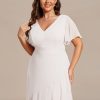 Women's V Neck Short Sleeves A-Line Plus Size Wedding Guest Mother of The Bride Dresses for Wedding 01749-DA