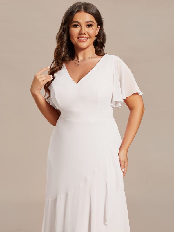 Women's V Neck Short Sleeves A-Line Plus Size Wedding Guest Mother of The Bride Dresses for Wedding 01749-DA
