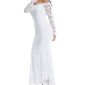 Women's Floral Lace Long Sleeve Off Shoulder Wedding Mermaid Dress
