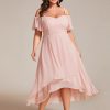 Women's Plus Size Ruffle Sleeves Off Shoulder Empire Waist A Line Chiffon Summer Wedding Guest Dress 02103-DA