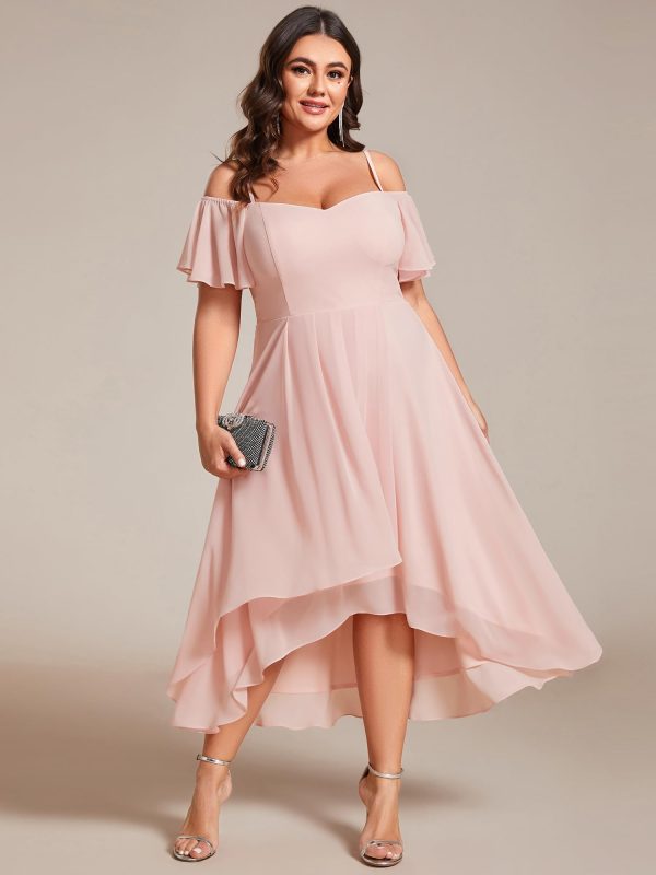 Women's Plus Size Ruffle Sleeves Off Shoulder Empire Waist A Line Chiffon Summer Wedding Guest Dress 02103-DA