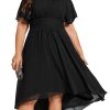 Women's A Line Crew Neck Short Sleeves Pleated Elastic Back Chiffon Midi Plus Size High Low Wedding Guest Dresses