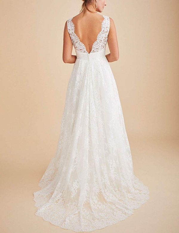 Beach Wedding Dresses for Bride 2025 Long Sleeve Lace Boho Bridal Gowns for Women WDW001