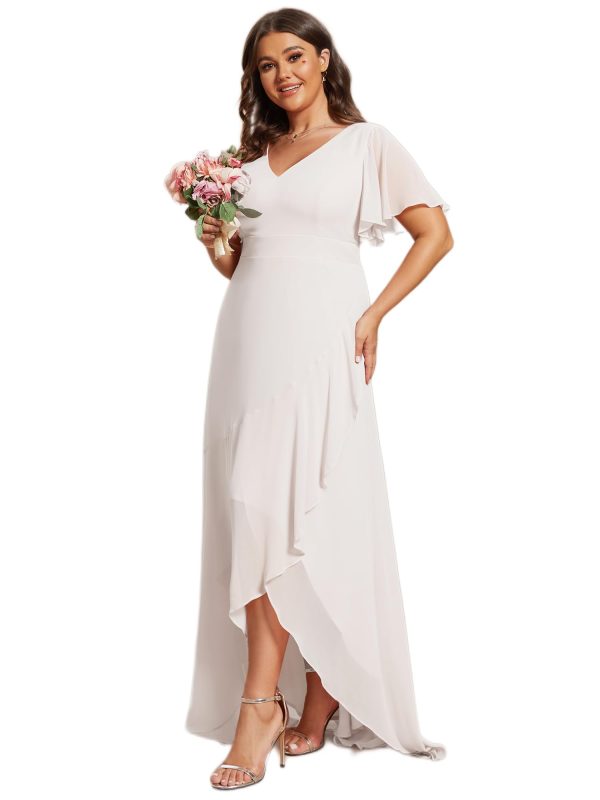 Women's V Neck Short Sleeves A-Line Plus Size Wedding Guest Mother of The Bride Dresses for Wedding 01749-DA