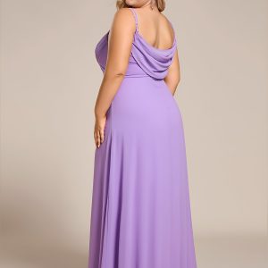 Women's Summer Chiffon Pleated Plus Size Bridesmaid Dresses Sleeveless Formal Gown with Spaghetti Straps