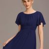 Women's Classic Round Neck Short Sleeves Chiffon Floor Length Bridesmaid Dress 01840-PH
