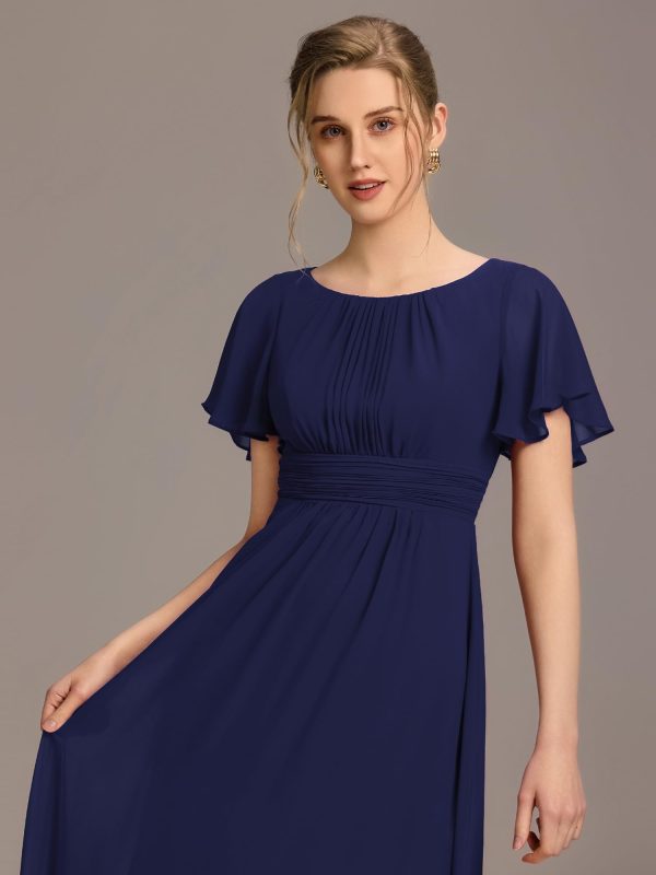 61aVVjRCLuL.jpg Women's Classic Round Neck Short Sleeves Chiffon Floor Length Bridesmaid Dress 01840-PH