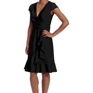 Women's Dresses Feminine Ageless Surplice V-Neck Faux Wrap Ruffle Dress Office Event Shower Guest of