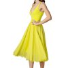 Women's Alicia Plunging Mix Media Sleeveless Fit and Flare Midi Dress