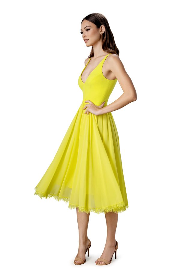 61fqtrdOWvL.jpg Women's Alicia Plunging Mix Media Sleeveless Fit and Flare Midi Dress