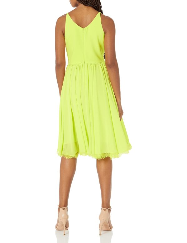 61gBAlZX0XL.jpg Women's Alicia Plunging Mix Media Sleeveless Fit and Flare Midi Dress