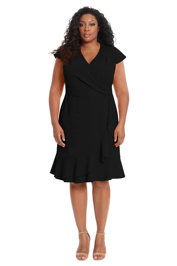 Women's Dresses Feminine Ageless Surplice V-Neck Faux Wrap Ruffle Dress Office Event Shower Guest of