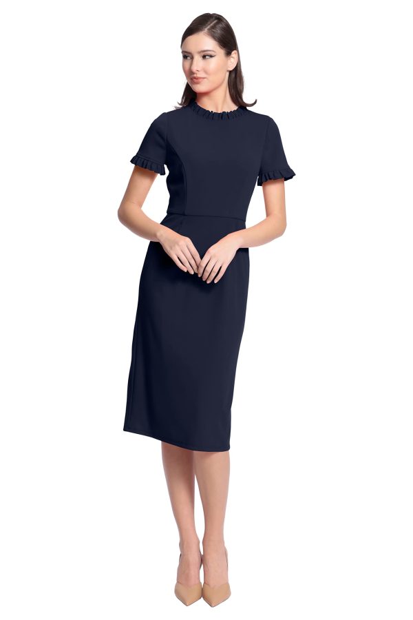 Women's Ruffle Collar Slant Pocket Sheath Dress
