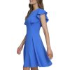 Women's Flutter Sleeve Scuba Crepe Jewel Neck Dress