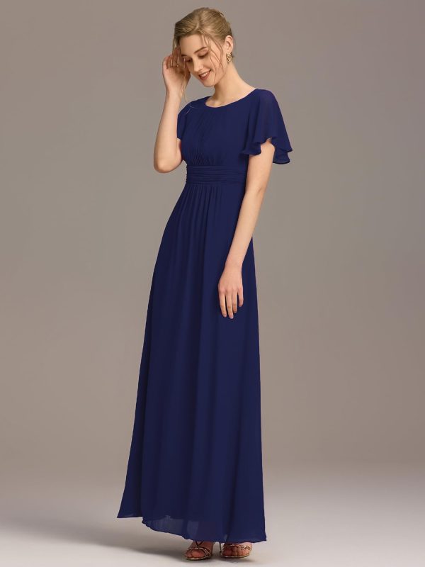61lUUyouiL.jpg Women's Classic Round Neck Short Sleeves Chiffon Floor Length Bridesmaid Dress 01840-PH