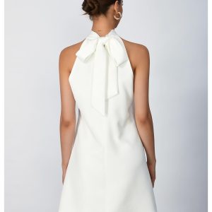 Women's Pearl Beaded Halter Twist Sleeveless Tie Back Dress A Line Dress