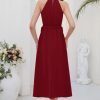 Women's 2024 Summer Sleeveless Halter Neck Ruffle Hem Split Flowy Swing Long Midi Dress with Belt