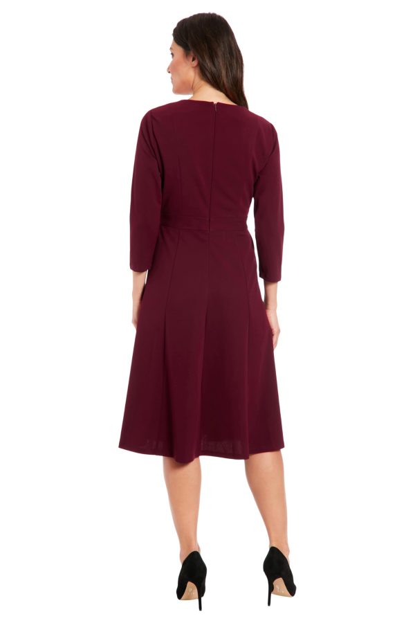 Women's Crepe Fit and Flare Midi with Waist Button Detail