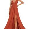 Women's Bridesmaid Dresses Deep V-Neck Sleeveless Side Slit Floor Length Wedding Guest Dress 0168B