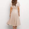 Womens Satin V Neck Ruffle Short Sleeve Tie Front High Waist Midi A-Line Maxi Dresses