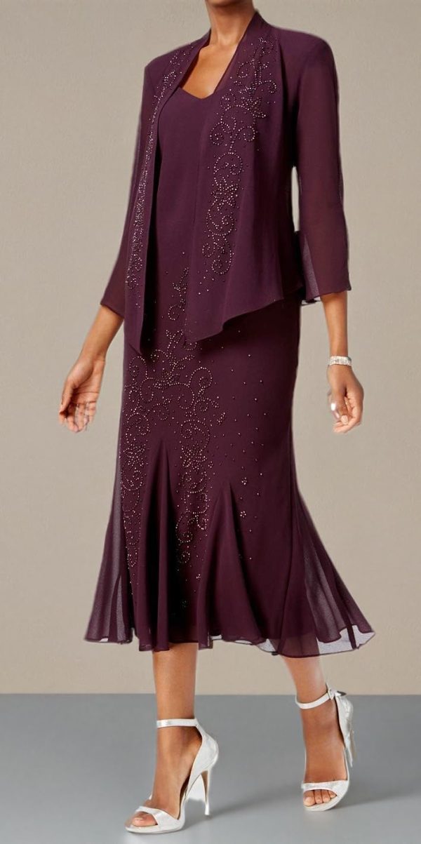 Womens Chiffon Beaded Dress with Jacket