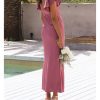 Summer Satin Flutter Sleeve Wedding Guest Dresses for Women Sweetheart Neckline Cutout Tie Back Midi Cocktail Dress