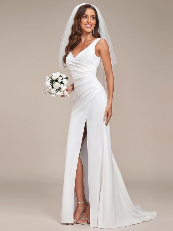 61r501c-wUL.jpg Women's Classic V-Neck Mermaid Bodycon Slit Wedding Dresses for Bride White 0121B