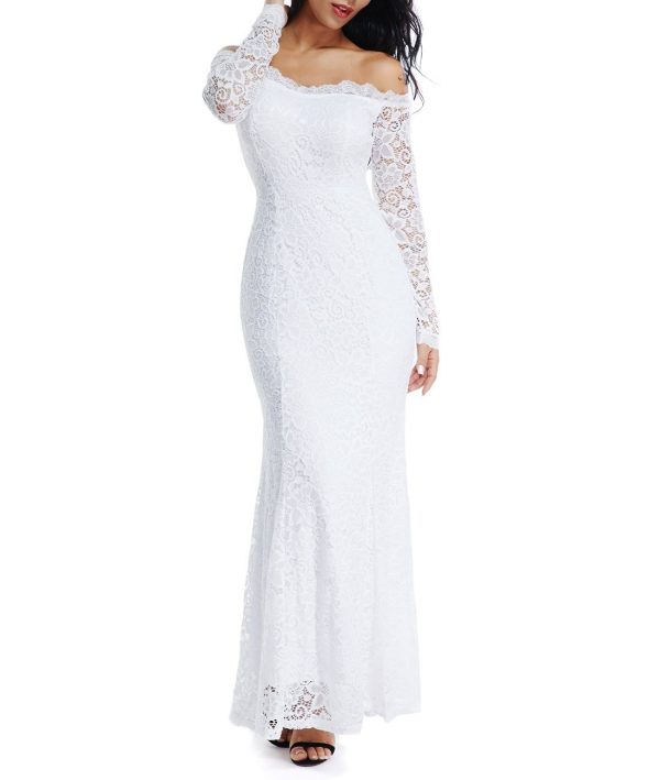 61rENQWxiaL.jpg Women's Floral Lace Long Sleeve Off Shoulder Wedding Mermaid Dress