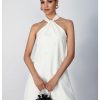 Women's Pearl Beaded Halter Twist Sleeveless Tie Back Dress A Line Dress