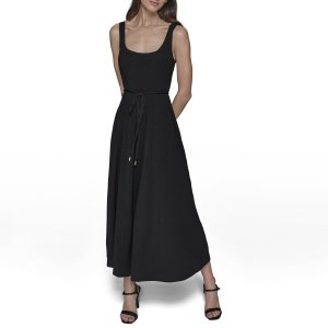 Women's Sleeveless Scoop Neck Rope Belt A-line Maxi Dress