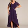 Women's Formal Dress A Line V Neck Applique Waist Tea Length Wedding Guest Dress 02027