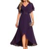 Women's Formal Dress A Line V Neck Applique Waist Tea Length Wedding Guest Dress 02027