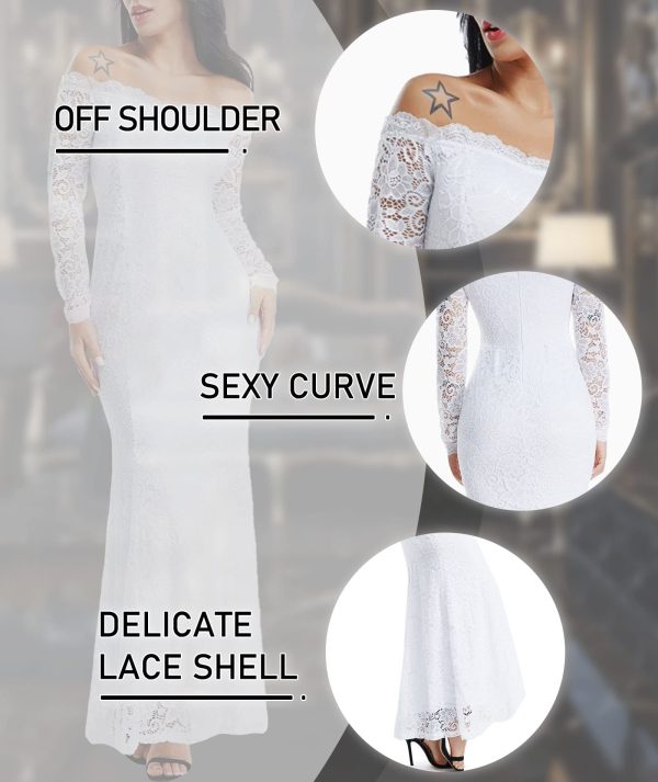 711gfO29JXL.jpg Women's Floral Lace Long Sleeve Off Shoulder Wedding Mermaid Dress