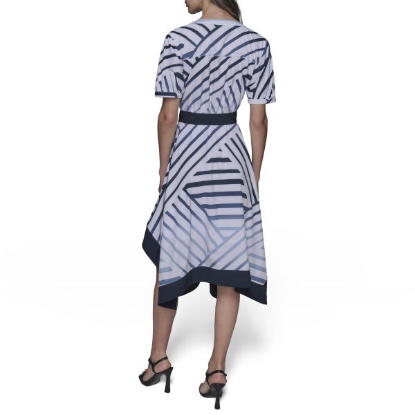 714soJURkOL.jpg Women's Patterned Short Sleeves Belted Midi Dress