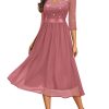 Women's Elegant V Neck Sequin Lace Sleeve Bridesmaid Party A-line Dress