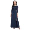 Women's Long Mother of The Bride Dress with Stretch Lace Bodice & Hip Embellishment (Petite and Regular Sizes)
