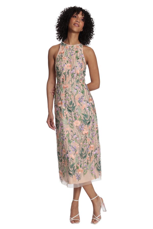 716KerrMDiL.jpg Women's Garden Embroidered Mesh Halter Midi Dress-Perfect for Wedding Guest & Special Occasions