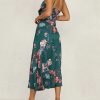 Women Spaghetti Strap Midi Satin Dresses Tie Front Backless Split Hollow Dress