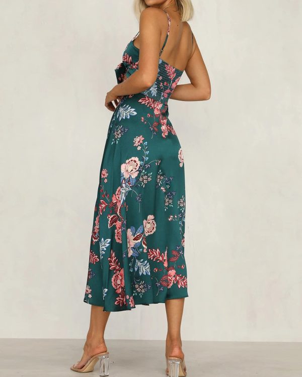 7193GvfzbKS.jpg Women Spaghetti Strap Midi Satin Dresses Tie Front Backless Split Hollow Dress