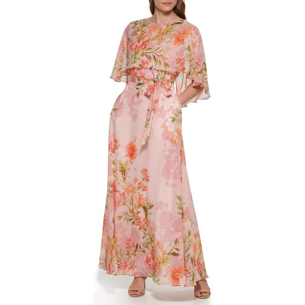 71BAgo-RWhL.jpg Women's Maxi Style Caplet Chiffon Elbow Sleeve Jewel Neck Dress