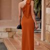 Summer One Shoulder Long Formal Women's Dress Sleeveless Ruched Bodycon Wedding Guest Slit Maxi Dresses